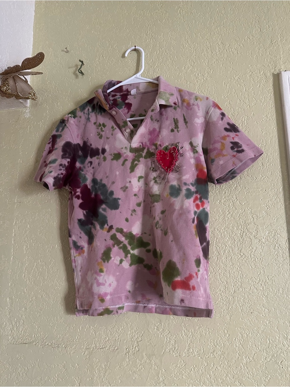 Uniqlo Pink Tie-Dye Crewneck with Subtle Green Accents